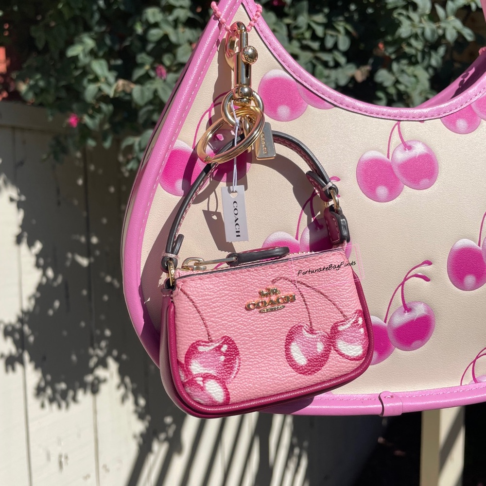 Coach Mini Nolita Pink Cherry Print Bag Charm Keychain Coach CR496